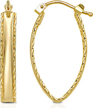 Load image into Gallery viewer, 14k Yellow Gold Textured Marquise Hoop Earrings
