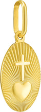 Load image into Gallery viewer, Italian 14k Yellow Gold 15mm Radiant Sacred Heart Cross Medallion Religious Charm Pendant with Optional Necklace,  16-17-18 Inch
