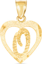 Load image into Gallery viewer, 10k Yellow Gold 19mm Personalized Alphabet Letter A - Z Initial Heart Pendant with optional Extendable Cable Chain Necklace
