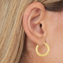 Load image into Gallery viewer, 14k Yellow Gold 3mm x 15mm, 20mm, 25mm or 35mm Diamond Cut &amp; Polished Hoop Earrings
