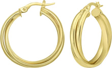Load image into Gallery viewer, 14k Yellow Gold 29.6mm x 5.6mm or 25.6mm x 4.9mm Interlocking Trinity Hoop Earrings
