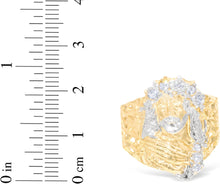 Load image into Gallery viewer, 10k Yellow Gold 23.3mm Jesus Face Two-Tone CZ Praying Hands Men&#39;s Ring, Sizes 5-13
