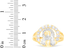 Load image into Gallery viewer, 10k Yellow Gold 17mm Two-Tone Jesus Cross Crucifix CZ Openwork Men's Ring, Sizes 5 - 13
