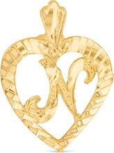 Load image into Gallery viewer, 10k Yellow Gold 24mm Personalized Alphabet Letter A - Z Initial Heart Pendant with optional Extendable Cable Chain Necklace
