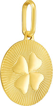 Load image into Gallery viewer, Italian 14k Yellow Gold 15mm Radiant Clover Medallion Charm Pendant with Optional Necklace, 16-17-18 Inch
