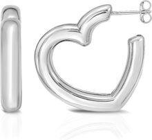 Load image into Gallery viewer, 925 Sterling Silver or 14k Gold over Silver 28mm Open Heart C-Hoop Earrings
