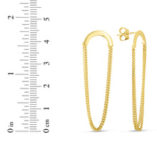Load image into Gallery viewer, 14k Yellow Gold 45.3mm Draped Chain Drop Screscents Earrings
