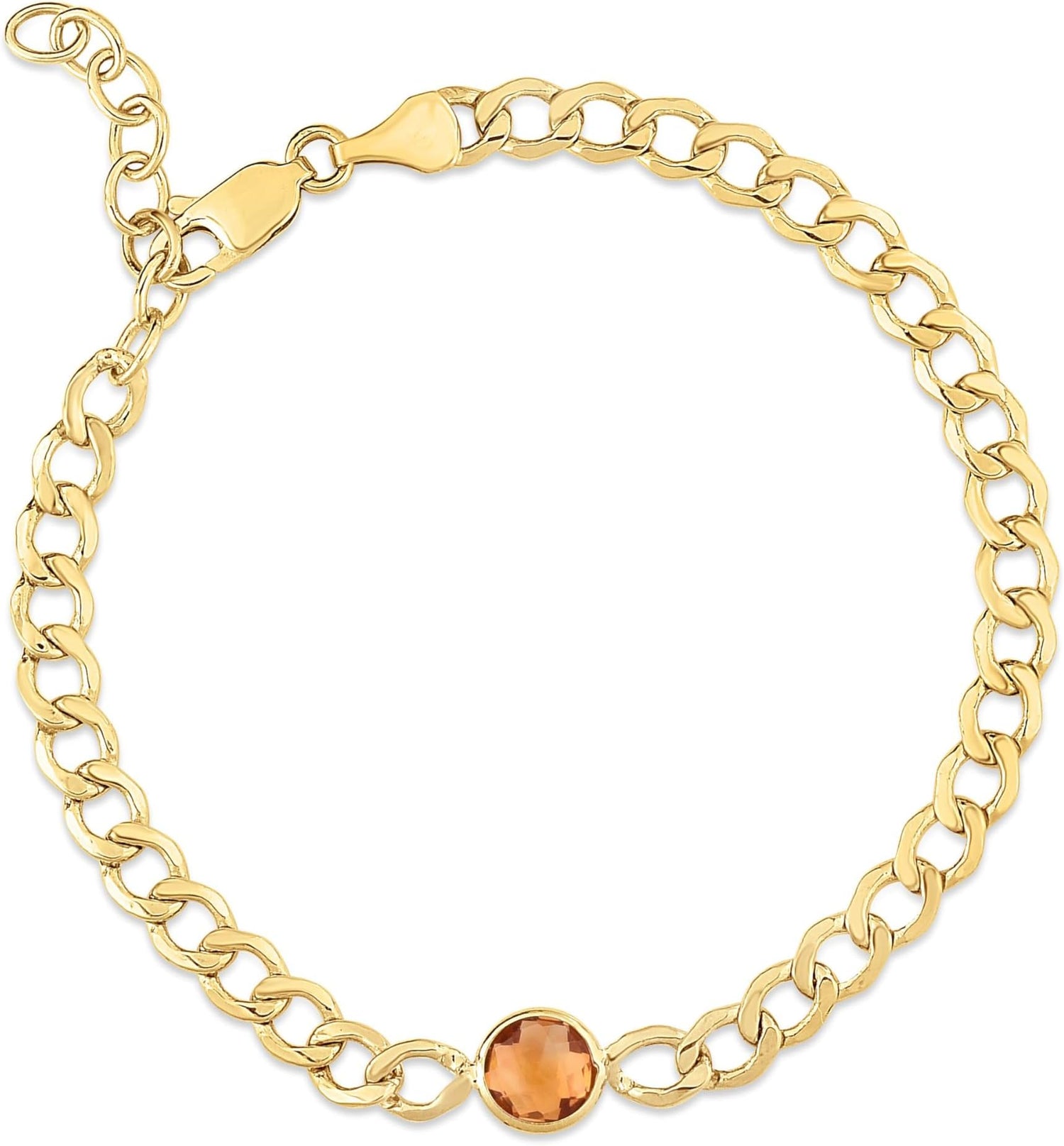 14k Yellow Gold 3.6mm Curb Cuban Gemstone Chain Bracelet