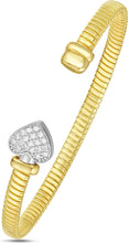 Load image into Gallery viewer, Italian .21cttw Diamond 14k Two-Tone Gold Heart Charm Tubogas Cuff Bracelet
