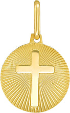 Load image into Gallery viewer, Italian 14k Yellow Gold 15mm Radiant Cross Medallion Religious Charm Pendant with Optional Necklace,  16-17-18 Inch
