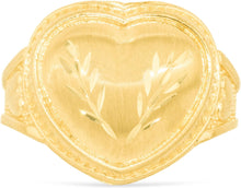 Load image into Gallery viewer, 10k Yellow Gold 16mm Domed Heart with Leaf Design Ring, Sizes 4 - 12

