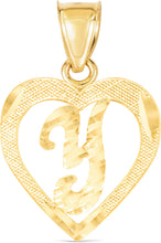 Load image into Gallery viewer, 10k Yellow Gold 19mm Personalized Alphabet Letter A - Z Initial Heart Pendant with optional Extendable Cable Chain Necklace
