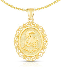 Load image into Gallery viewer, 10k Yellow Gold Round Horoscope Zodiac Sign Pendant with Optional Cable Chain Necklace

