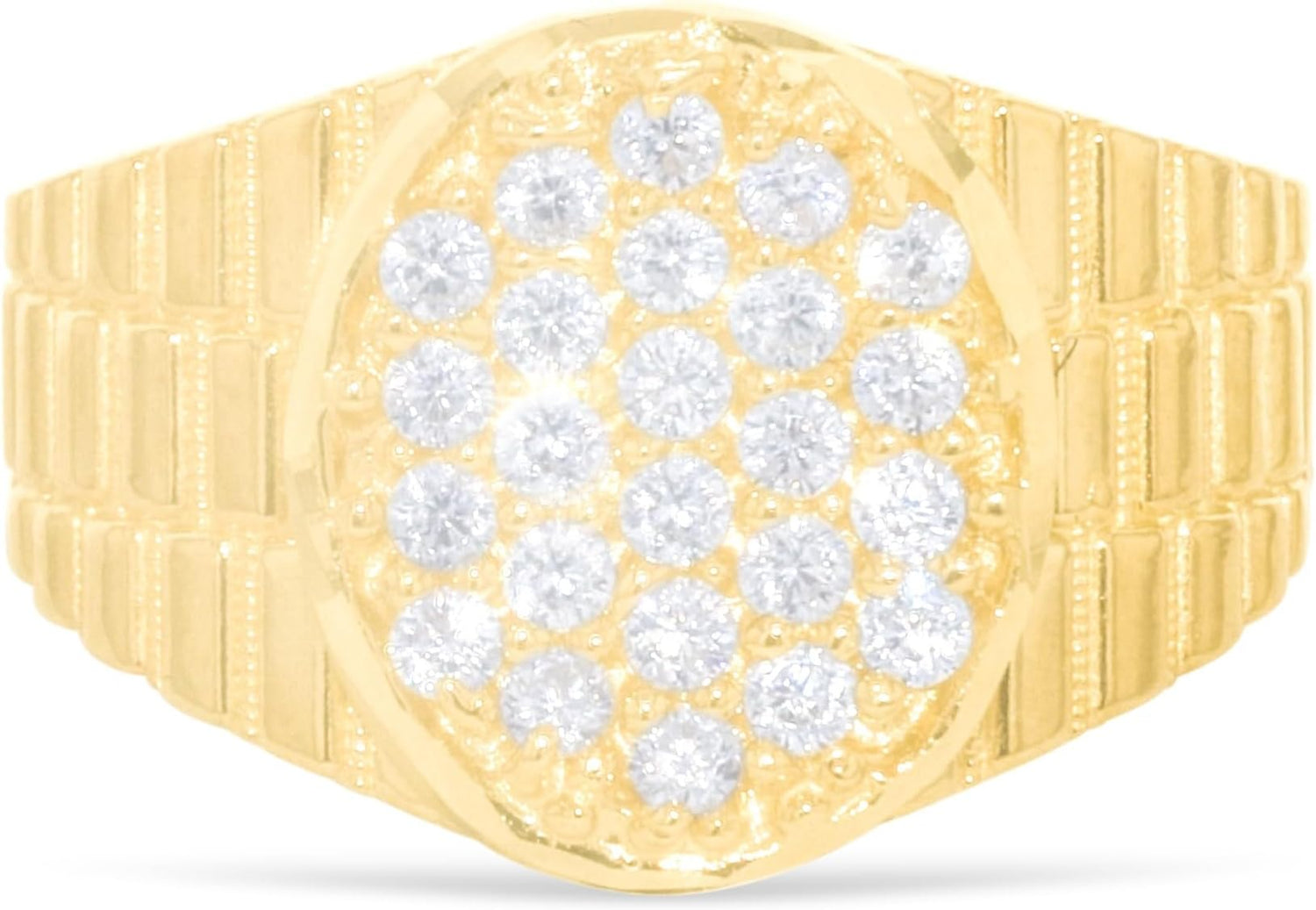 10k Yellow Gold 13mm Railroad Pave CZ Cluster Oval Ring, Sizes 5-11