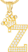 Load image into Gallery viewer, 10k Yellow Gold 0.8&quot; Pave CZ Personalized Crown Alphabet Letter A - Z Initial Charm Pendant with optional Chain Necklace

