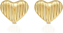 Load image into Gallery viewer, 14k Yellow Gold 9.5mm Puffy Ridged Heart Stud Earrings
