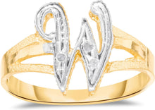 Load image into Gallery viewer, 10k Two-Tone Yellow Gold and White Gold 8.5mm Personalized A-Z Initial Cursive Letter Ring, Sizes 3 - 10
