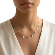 Load image into Gallery viewer, 14k Yellow Gold Cable Chain Gemstone Inlay Station Necklace, 18 Inch with 2" Extender
