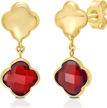 Load image into Gallery viewer, 14k Yellow Gold 18mm Clover Natural Gemstone Drop Earrings (Swiss Blue Topaz, Garnet, Amethyst, Citrine, Peridot)
