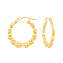 Load image into Gallery viewer, 10k Yellow Gold Bamboo Hoop Earrings
