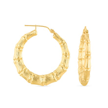 Load image into Gallery viewer, 10k Yellow Gold Bamboo Hoop Earrings

