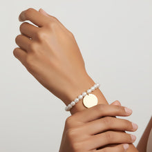 Load image into Gallery viewer, 14k Yellow Gold 20mm Pearl Circle Charm Customizable Engravable Disk Bracelet, 7.25" - 8 Inch
