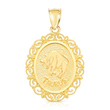 Load image into Gallery viewer, 10k Yellow Gold Round Horoscope Zodiac Sign Pendant with Optional Cable Chain Necklace
