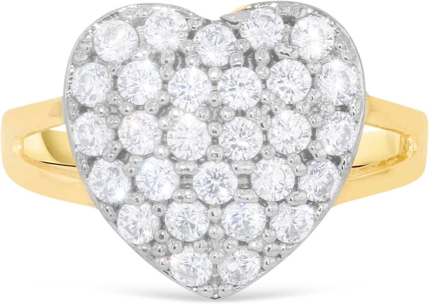 10k Yellow Gold 14mm Two-Tone Heart CZ Double Shank Ring, Sizes 4-11