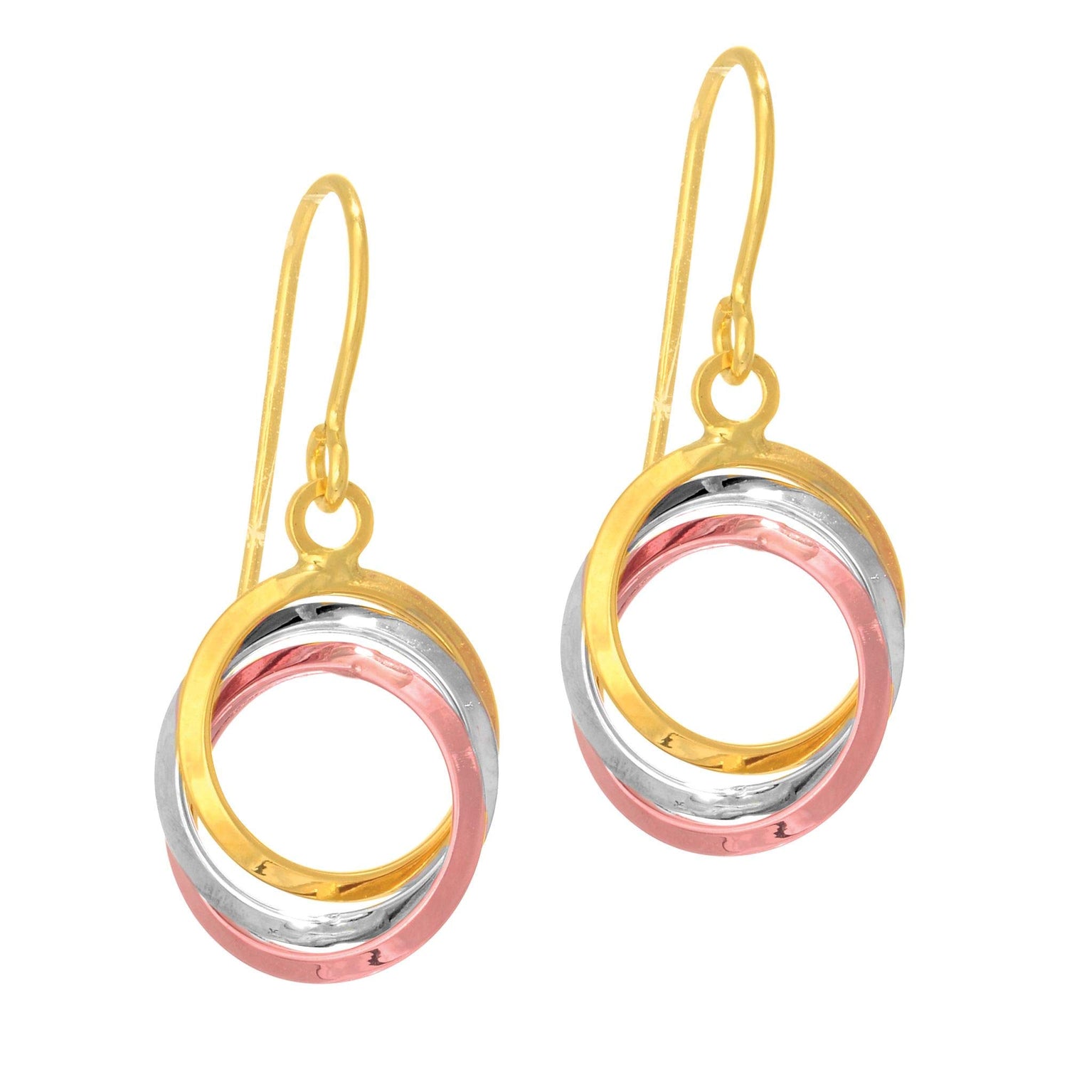 14k Tri-Color Gold 25mm Open Circle Dangle Earrings