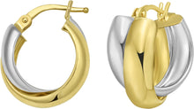 Load image into Gallery viewer, 14k Yellow Gold 17mm x 9.5mm Interlocking Trinity Hoop Two-Tone Earrings
