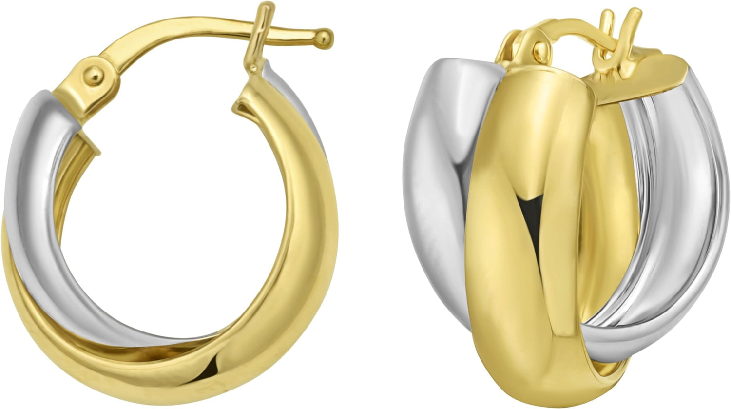 14k Yellow Gold 17mm x 9.5mm Interlocking Trinity Hoop Two-Tone Earrings
