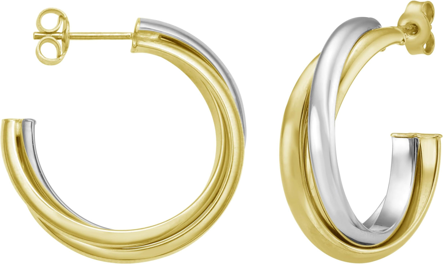 14k Yellow Gold 24.7mm x 6.4mm Interlocking Trinity C-Hoop Two-Tone Earrings