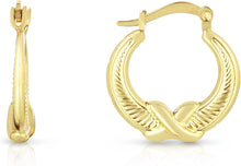 Load image into Gallery viewer, 10k Yellow Gold 18mm Infinite Knot and Ribbed Hoop Earrings
