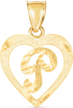Load image into Gallery viewer, 10k Yellow Gold 19mm Personalized Alphabet Letter A - Z Initial Heart Pendant with optional Extendable Cable Chain Necklace
