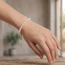 Load image into Gallery viewer, 14k Yellow Gold 4mm Cultured Pearl Bolo Link Friendship Bracelet, Adjustable to 9.25 Inch
