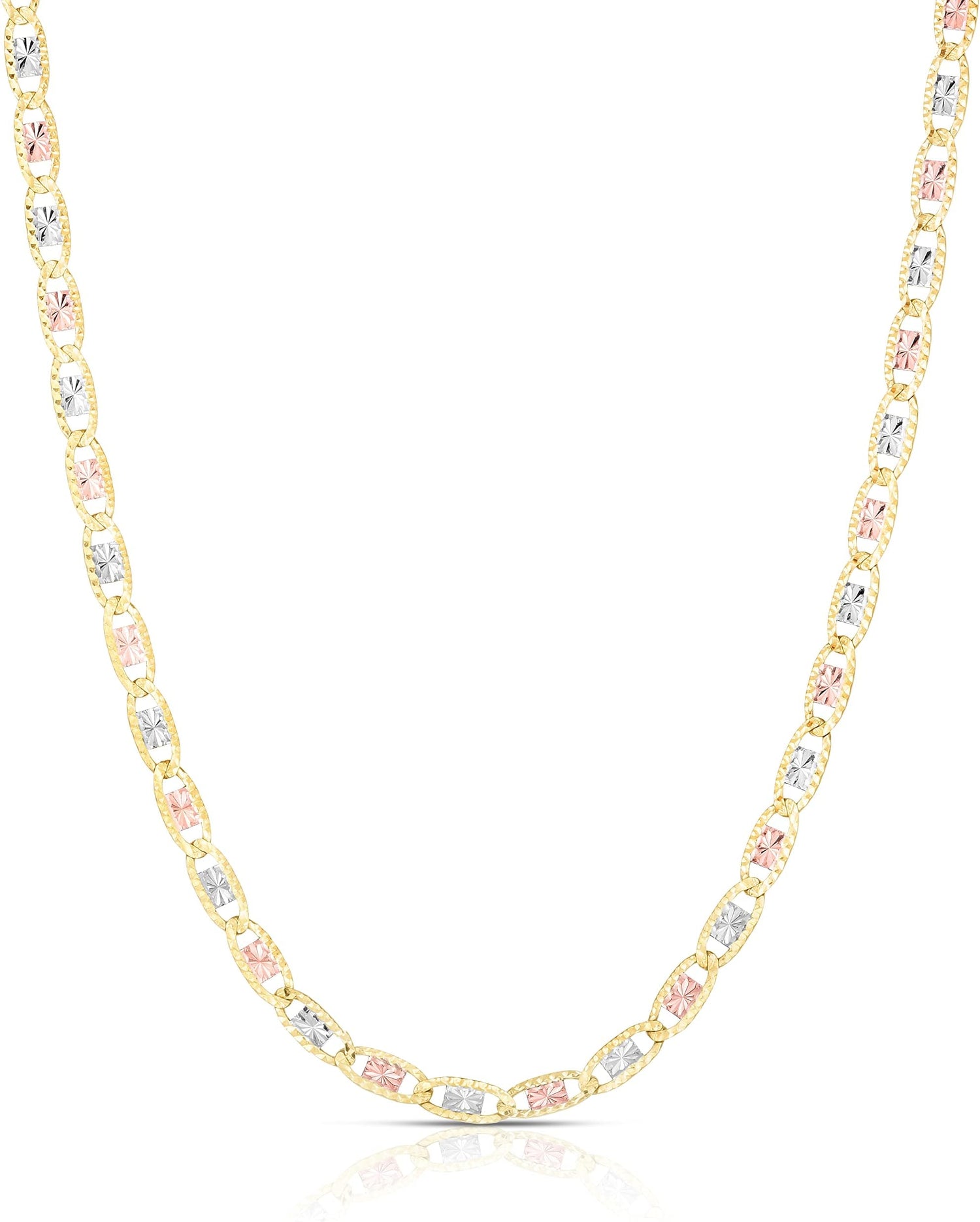 14k Tri-Color Gold 2mm Solid Diamond Cut Valentino Chain Necklace