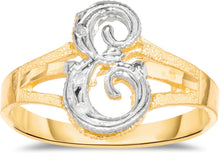 Load image into Gallery viewer, 10k Two-Tone Yellow Gold and White Gold 8.5mm Personalized A-Z Initial Cursive Letter Ring, Sizes 3 - 10
