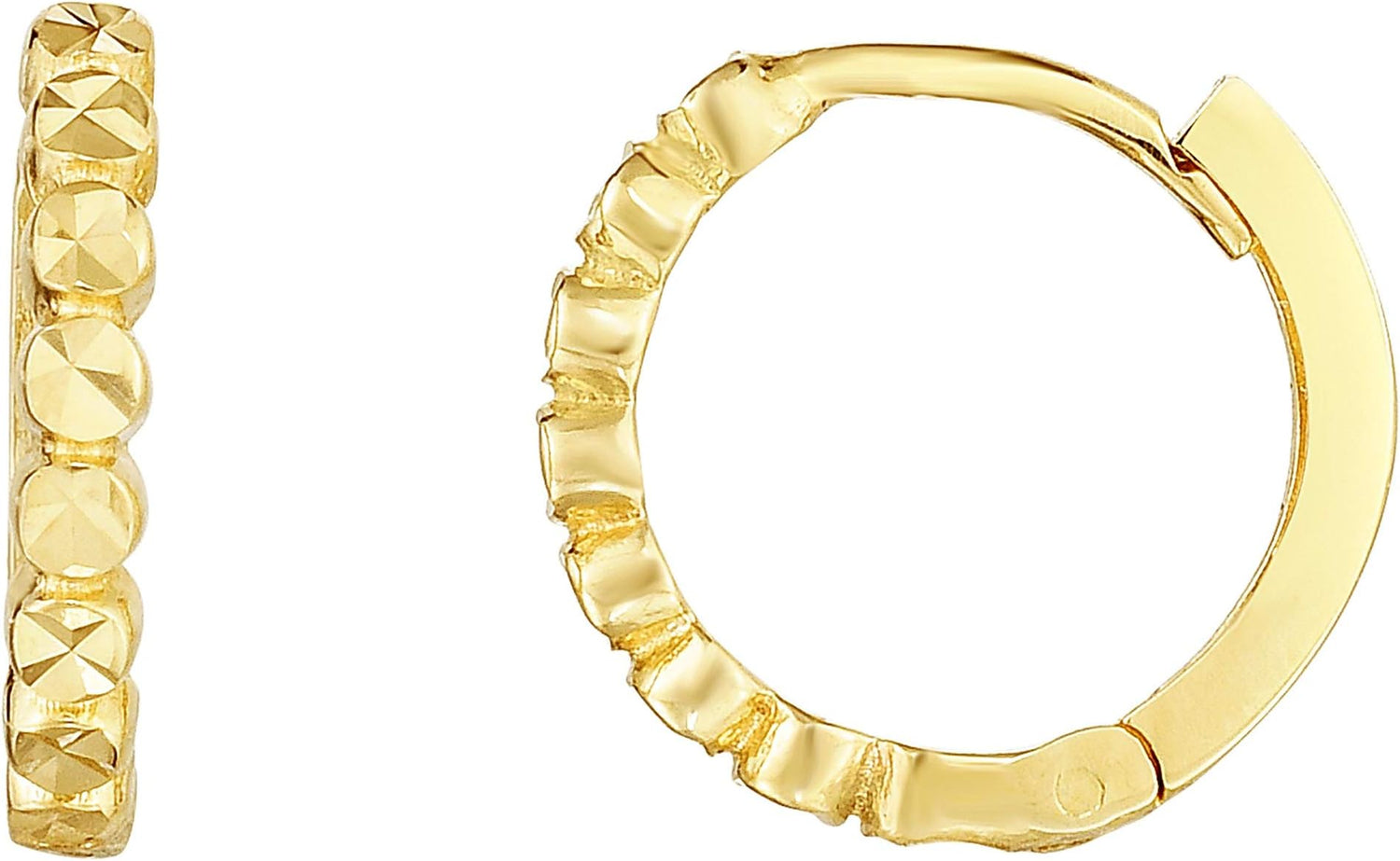 14k Yellow Gold 11mm Round Diamond Cut Huggie Earrings