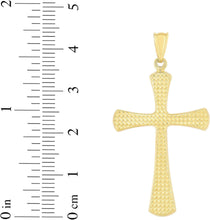 Load image into Gallery viewer, 14k Yellow Gold 1.1" Diamond Cut Classic Cross Charm Pendant with optional Adjustable Chain Necklace
