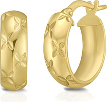 Load image into Gallery viewer, 14k Yellow Gold Florentine Hoop Earrings
