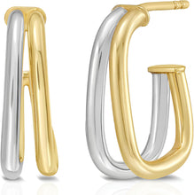 Load image into Gallery viewer, 14k Two-Tone Gold 17.3mm Double Row Square Split C-Hoop Earrings
