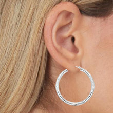Load image into Gallery viewer, 14k White Gold 3mm x 15mm, 25mm or 35mm Diamond Cut &amp; Polished Hoop Earrings
