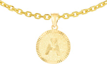 Load image into Gallery viewer, 10k Yellow Gold 0.63&quot; Personalized Medallion Alphabet Letter A - Z Initial Charm Pendant with optional Extendable Chain Necklace
