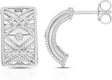 Load image into Gallery viewer, Italian .02cttw Diamond 14k Yellow Gold or White Gold 14.8mm Beaded Half Hoop Stud Earrings
