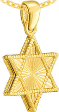 Load image into Gallery viewer, Italian 14k Yellow Gold 16.5mm Reversible Radiant &amp; High Shine Jewish Star of David, Magen David (Hebrew), Charm Pendant with Optional Necklace,  16-17-18 Inch

