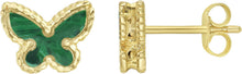 Load image into Gallery viewer, 14k Yellow Gold 8mm Turquoise, Malachite or Mother of Pearl Butterfly Studs Gemstone Earrings
