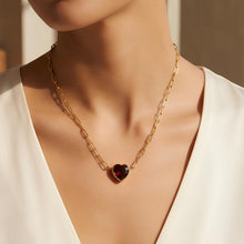 Load image into Gallery viewer, Floreo 14k Yellow Gold Paperclip Chain Heart Gemstone Necklace 18 Inch
