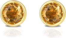 Load image into Gallery viewer, 14k Yellow Gold 5mm Round Birthstone Stud Earrings (Garnet, Amethyst, Aquamarine, White Topaz, Emerald, Moonstone, Ruby, Peridot, Blue Sapphire, Pink Sapphire, Citrine, Sky Blue Topaz)

