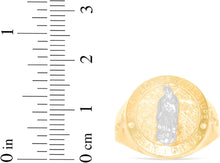 Load image into Gallery viewer, 10k Yellow Gold 17mm Our Lady Of Guadalupe Virgin Mother Mary Pray For Us with Cross Catholic Saint Religious Medallion Men&#39;s Ring, Sizes 5-13
