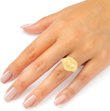 Load image into Gallery viewer, 10k Yellow Gold 16mm Domed Heart with Leaf Design Ring, Sizes 4 - 12
